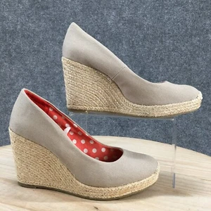 Merona Heels Womens 8.5 Casual Slip On Espadrille Pumps Brown Fabric Wedge - Picture 1 of 19