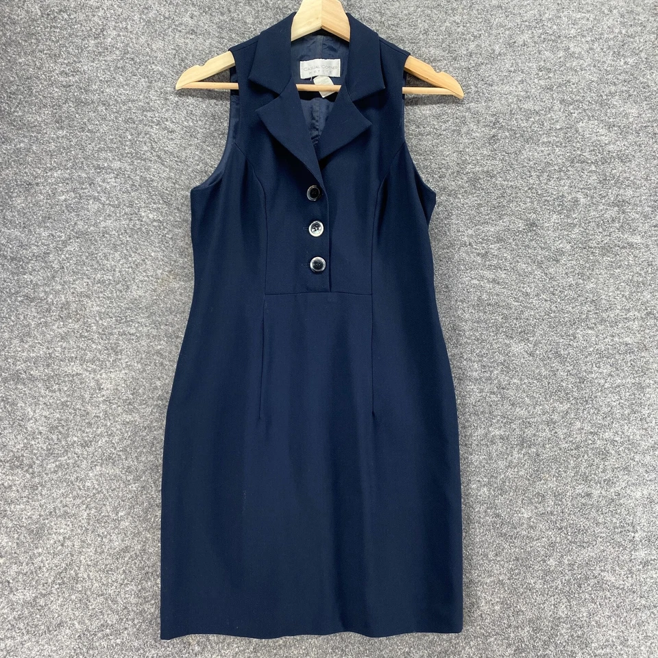 Casual Corner Shirt Dress Women 4P Petite Blue Midi Collared Sleeveless Button - Image 1 of 4