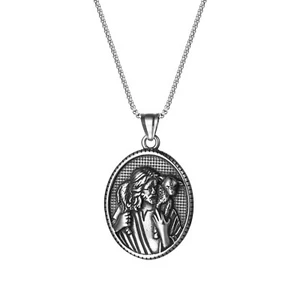 Men's Religious Jesus the Good Shepherd Necklace Stainless Steel Medal Pendant - Picture 1 of 8