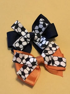 Soccer (2) Stylish BACK TO SCHOOL BOUTIQUE HAIR BOW Clasp Clip Handmade - Picture 1 of 1