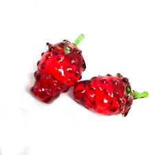 Mini Vegetables & Fruit #3  2pcs strawberry blown art decorative glass figures 
