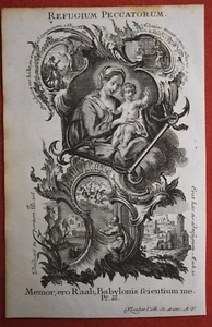 SANTINO INCISIONE ACQUAFORTE 1700 LITANIE LAURETANE REFUGIUM PECCATORUM klauber - Picture 1 of 1