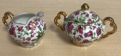 Juego de mini azucarero floral pintado a mano blanco inglés chino con tapa N  Foto 1 de 4