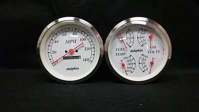 5 “ Quad White Mech Street Rod Gauge Set STREET ROD HOT ROD, UNIVERSAL        - Image 1 of 4