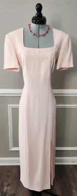 1993 Liz Claiborne Light Pink Embroidered  Bodice Ankle Length Sheath Dress Sz 8 - Image 1 of 4