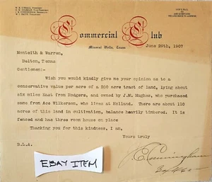 1907 Mineral Wells Texas Commercial Club J.E. CUNNINGHAM J.M. HUGHES - Imagen 1 de 1