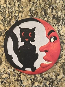 U Pick Gatto di ispirazione vintage seduto sull'uomo nella luna Halloween decorazione cartoncino - Foto 1 di 7