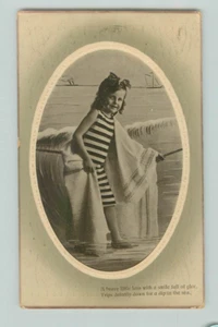 POSTCARD Young girl, Victorian swimming costume, studio portrait RPPC - Picture 1 of 2