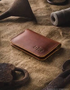 Estuche para tarjetas de visita con soporte para billetera de cuero curtido vegetal - Imagen 1 de 17
