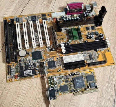 Abit BE6 V1.0 Slot 1 SDRAM AGP Intel i440BX Motherboard +Trident 3DImage9750 VGA - Image 1 of 4