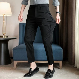 New Mens Spring/summer Slim-fit Dress Pants Mulberry Silk Casual Nine-inch Pants - Picture 1 of 22