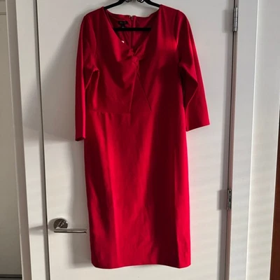 New Talbots Shift Dress Red V-Neck Twisted Front Back Zip 3/4 Sleeve Sz 12  - Image 1 of 4