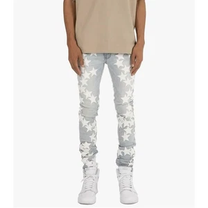 MNML Star Patch Light Wash Denim Jeans Mens Size 31 Grunge Skinny Stretch - Picture 1 of 7