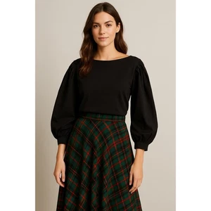 Massimo Dutti Schwarz Puffärmel Top L Langarm 100% Baumwolle Minimalistisch Chic - Bild 1 von 8