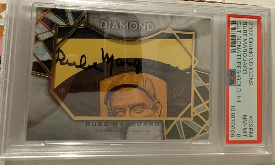 2022 Diamond Icons Cut Signatures Gold Rube Marquard Auto 1/1 PSA 8 HOF CSRM - Image 1 of 4