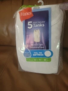 Hanes Boys 5 Pack White Tagless Tanks Undershirts Size XL NEW - Picture 1 of 4