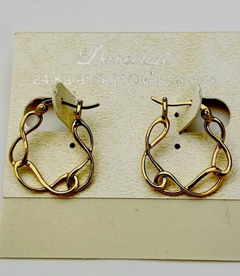 DaneCraft 24KT Gold Over 925 Sterling Eight Link Hoop Pierced Earrings - Image 1 of 4