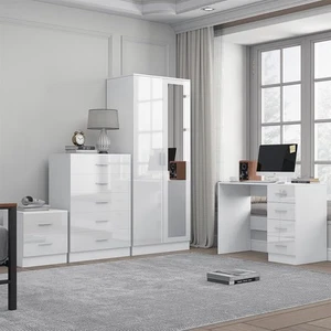 REFLECT Bedroom Set - 2 Door Mirror + Chest + Bedside + Desk - White/White - Picture 1 of 12