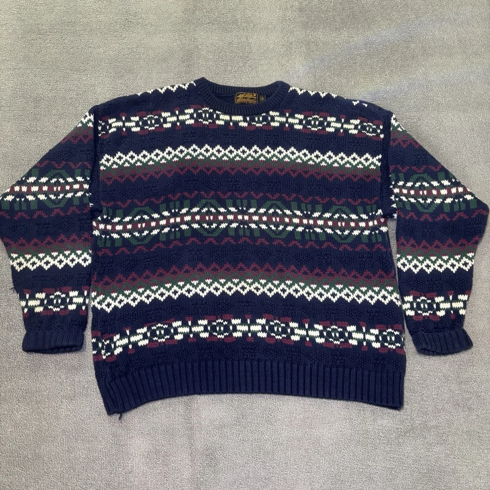 Suéter masculino vintage Eddie Bauer robusto malha XL colorblock pai feito nos EUA #824 - Imagem 1 de 4