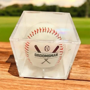 Groomsman Baseball - schwarzer Druck / rote Nähte - mit Hülle Geschenk Baseball - Bild 1 von 2