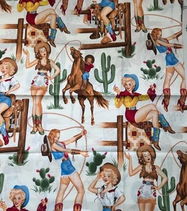Alexander Henry Back In The Saddle Fabric Sexy Cowgirl Pin-up 2008 OOP 45x24 - Picture 1 of 4