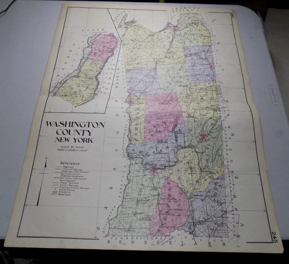 1912 Large Detailed COLOR Map of WASHINGTON COUNTY, NEW YORK - Image 1 of 1