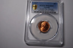 Canada 1967 Cent DOUBLE DIE OBVERSE PCGS MS64 RED RARELY SEEN - Picture 1 of 3