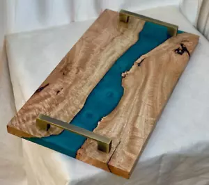 Blue Epoxy Resin Solid Walnut Serving Tray, Loved Ones Christmas Gifts Decors - Picture 1 of 3