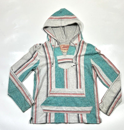 VETEMENTS Felpa con cappuccio uomo Trademark Brooklyn tessuto piccola corallo verde acqua righe scollo a V spiaggia Baja