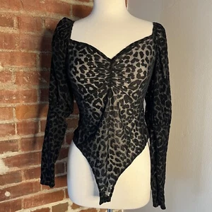 Boohoo Leopard Mesh Bodysuit Sz L - Picture 1 of 6