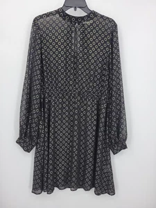 Modcloth Dress Womens XL Black Gold Metallic Circle Print Sheer Long Sleeve - Picture 1 of 10