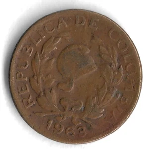 1963 Colombia 5 Pesos World Coin - Mintage 15,113,000 - KM# 206 - Picture 1 of 2