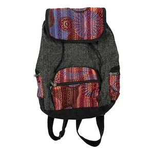Vintage Tapestry Backpack 1990s Cotton Canvas Satchel Bag 90s Colorful Bookbag - Picture 1 of 6