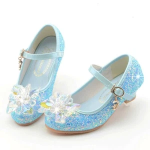 Wedding Party Little Girl Princess Mary Jane High-Heeled Sparkly Crystal Shoes - Picture 1 of 25