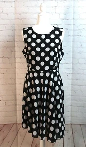 A ~ NWT ~ ABS Allen Schwartz Women's Black Dress White Polka Dots Sz PL - Picture 1 of 5