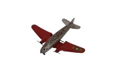 Vintage WWII Wyandotte Red Silver Pressed Steel Army Plane Man Cave Airplane Toy - Image 1 of 4