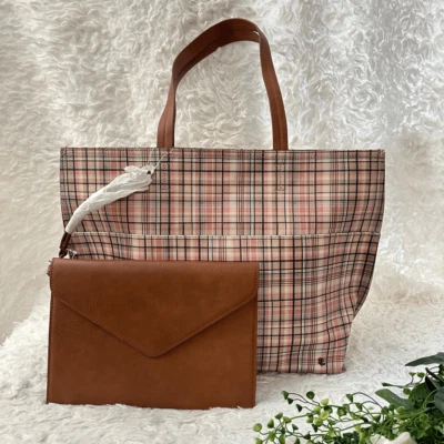 Bolso Elliott Lucca Delphine Cuero Sintético a Cuadros East WestTote con Bolsa Delgada NUEVO Foto 1 de 4