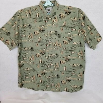 MICHAEL AUSTIN Rugged Wear Fishing Lures Rod Reel Print Green Shirt ~ Size XXL - Image 1 of 4