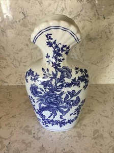 Blue and White Porcelain Vase Floral Peony Chinoiserie 8" x 4" x 14" Tall - Picture 1 of 6