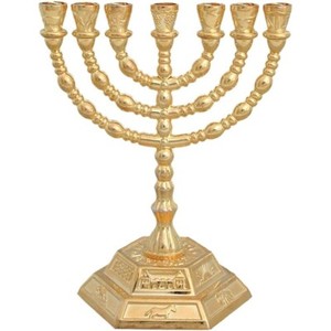 Jewish Candle sticks menorah - 7 branches - 12 tribes of Israel Menorah (Golden)