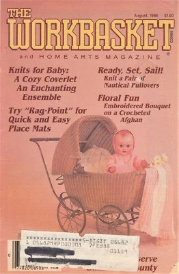 The WORKBASKET August 1986 Baby ENSEMBLE, COVERLET Knitting Crochet Tatting - Image 1 of 2