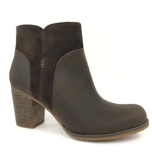 Timberland Women's Rudston Dark Brown Leather Ankle Heeled Boots A1621 - Picture 1 of 12