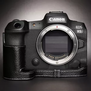 Funda protectora de cuero genuino hecha a mano con media cámara para Canon EOS R5 R6 - Imagen 1 de 12