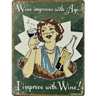 Retro Vintage Wine Improves With Age I Improve With Wine Humour Metal Wall Sign