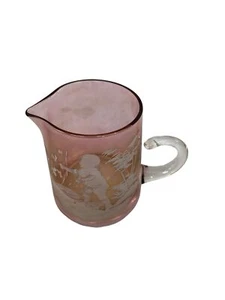Vintage Miniature pitcher creamer pink depression glass etched child design - Picture 1 of 6