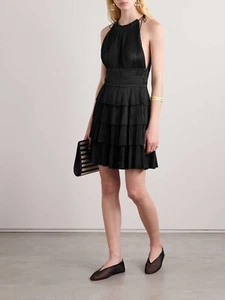Ulla Johnson “Cecily” Black Tiered Satin Mini Dress ~ Sz 6 - Picture 1 of 7