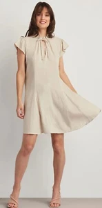 Ellen Tracy Raglan Sleeves Linen Blend Swing Shift Knee Length Dress Beige L NWT - Picture 1 of 16