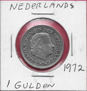 NIEDERLANDE KÖNIGREICH 1 GULDEN 1972 KÖNIGIN JULIANA DER NIEDERLANDE GEGENÜBER RECHTS, - Bild 1 von 2