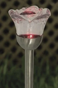 Outdoor Solar Integrated LED Rose Shape Colored Solar Path Landscape Light NEW - Picture 1 of 6