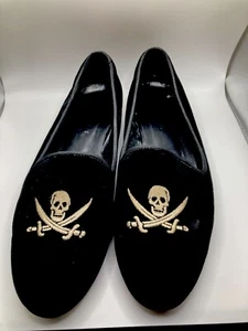 Jon Josef Black Velvet Jolly Roger Skull Pirate Loafers Shoes Women’s size 8 - Picture 1 of 10